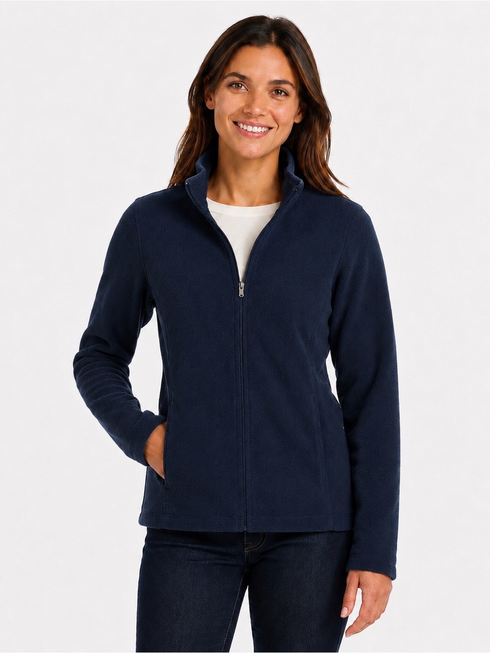 L.L.Bean Navy Blue Fleece Full Zip Jacket Zip Pockets Women’s XS